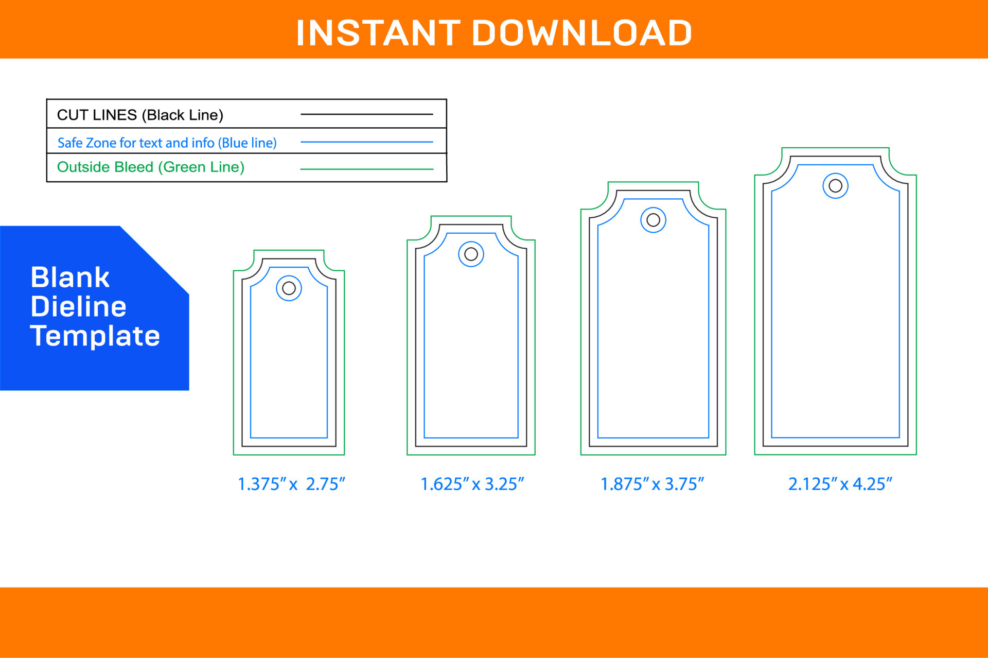 Custome Tag dieline template different Small size Blank dieline