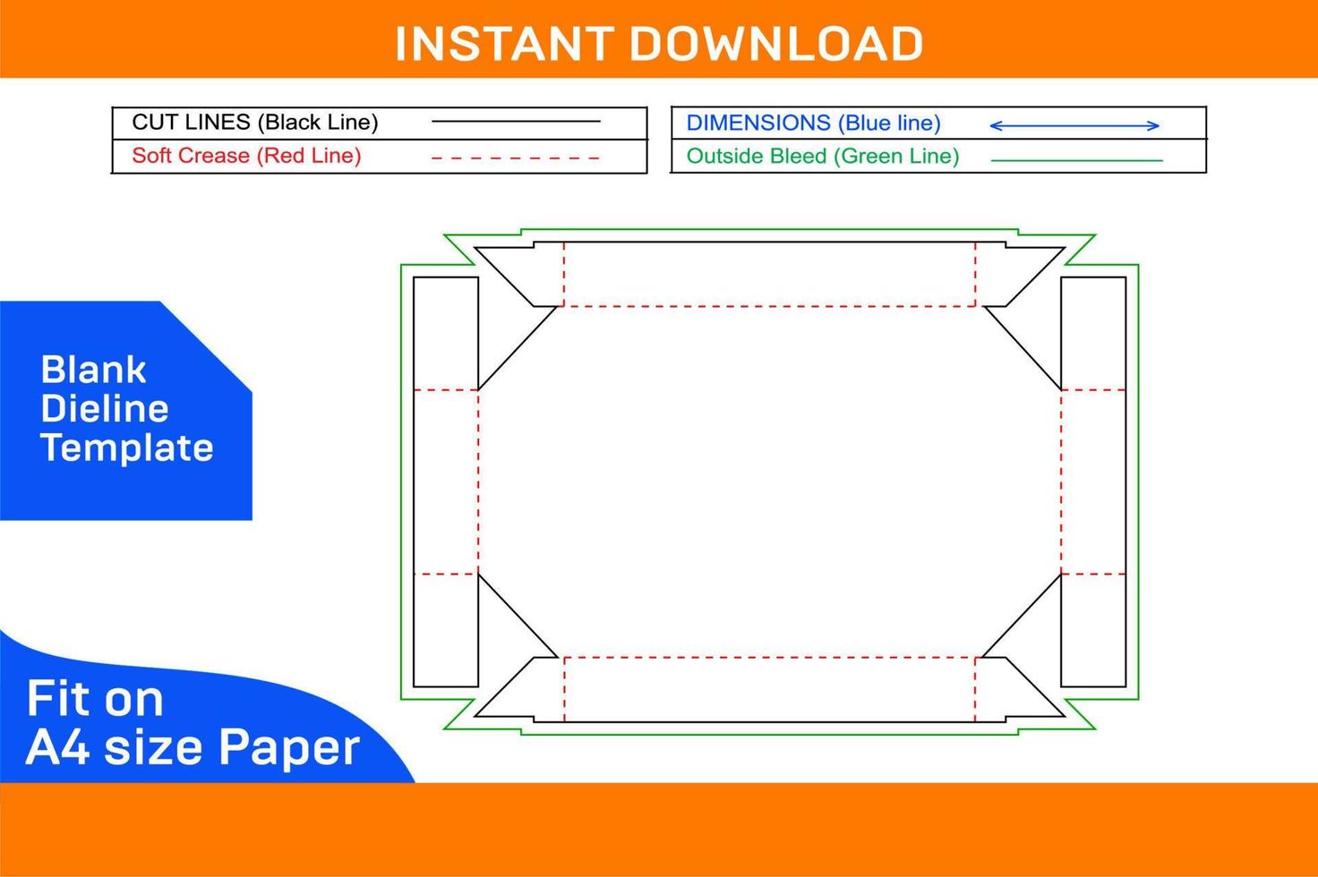 Tray food box corrugated paper tray box dieline template and 3D box design Blank dieline template vector