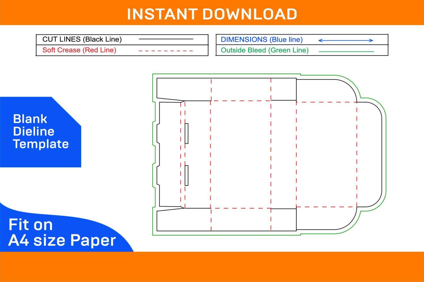 Roll end tuck top or RETT box, corrugated carton box dieline template and 3D render file Blank dieline template vector