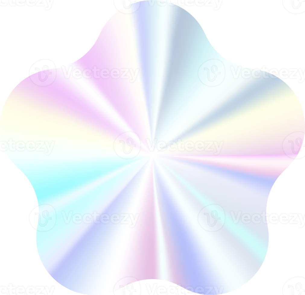 Holographic sticker. Silver label gradient stamp. Metal texture badge. Iridescent rainbow foil in star shape. Neon emblem png