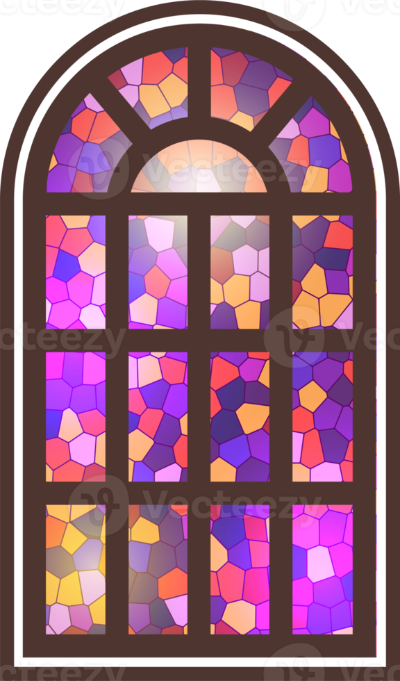 Gothic window. Vintage stained glass church frame. Element of traditional European architecture png