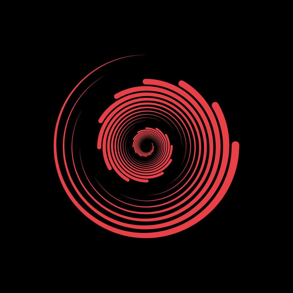 Beautiful red line spiral vortex isolated on a black background. 3d backdrop linear swirl pattern round wave. vector