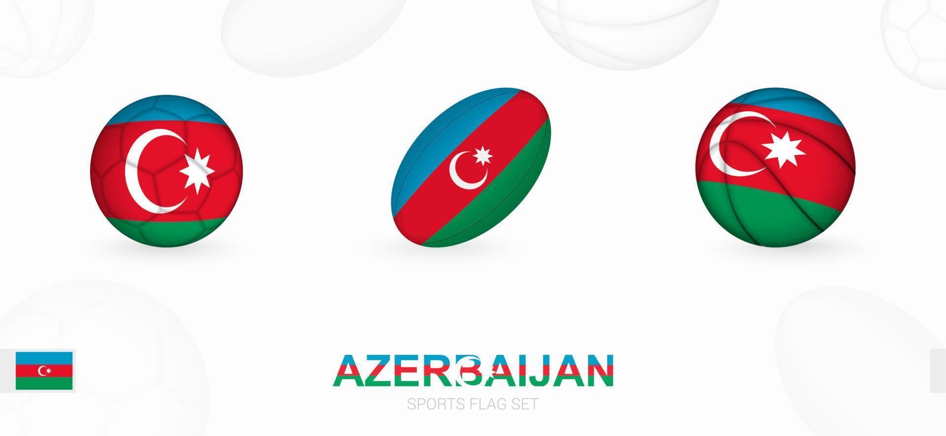 Deportes íconos para fútbol, rugby y baloncesto con el bandera de azerbaiyán vector