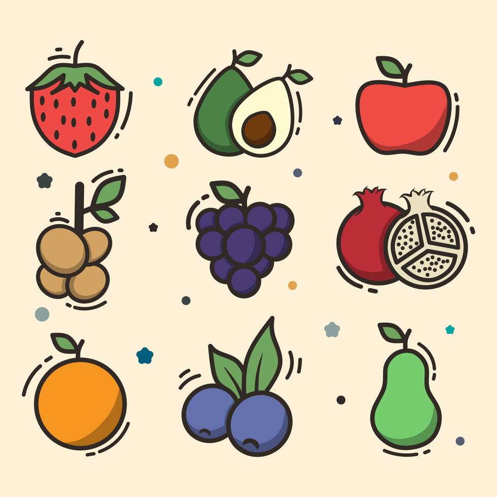 Doodle fruit bundle item, cute colorful doodle, cartoon style. vector