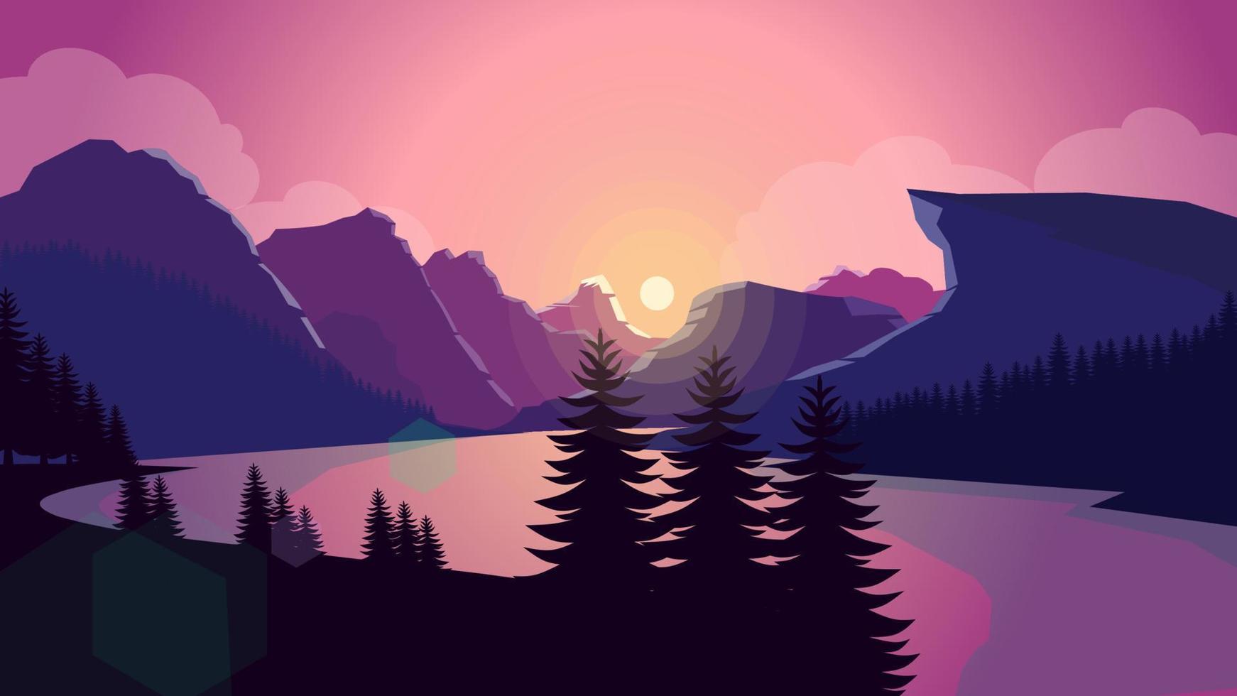 rosado montañas paisaje fondo, puesta de sol montañas vector