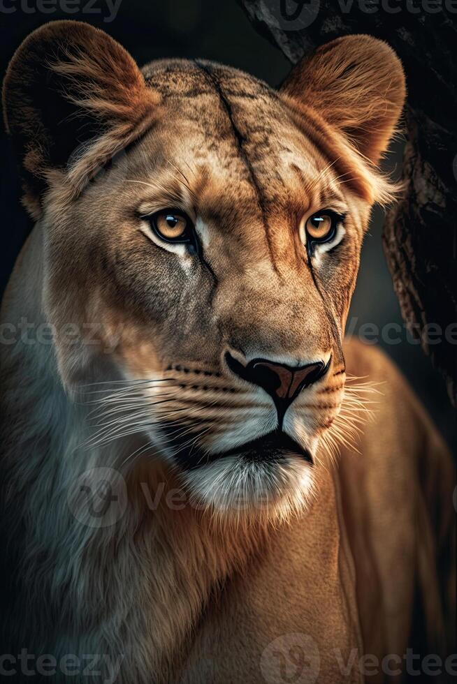 Lioness on dark background. illustration photo
