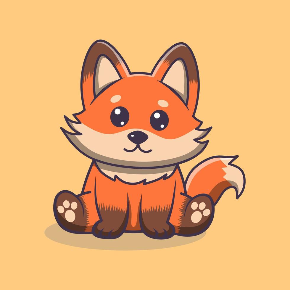 Cute fox doodle illustration, fox cartoon outline vector