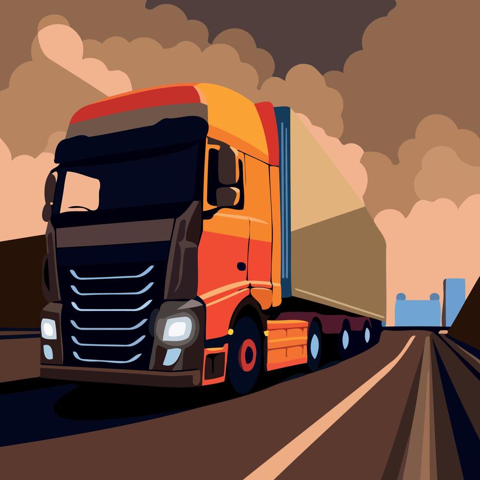 modern truck on highway vector