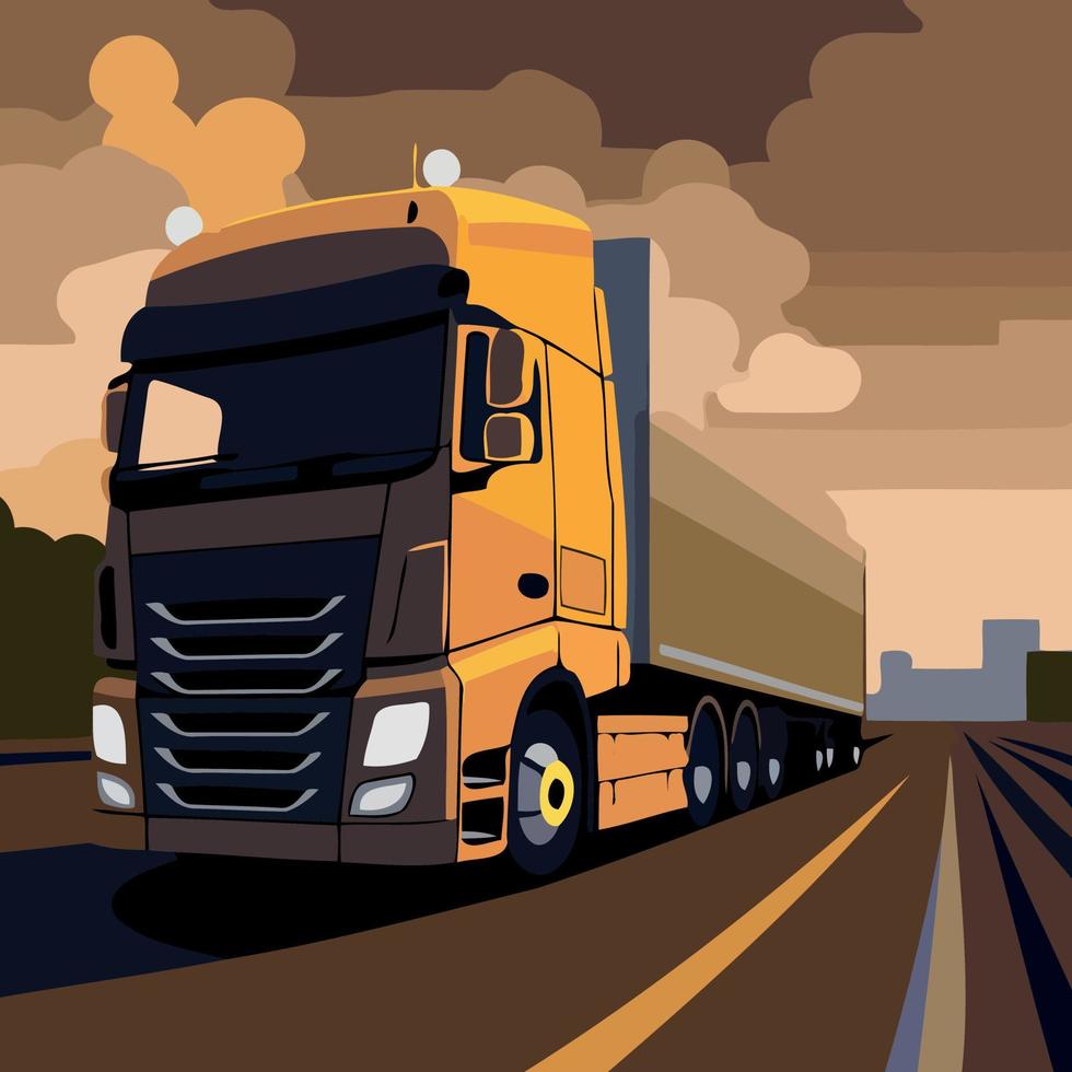 modern truck on highway vector