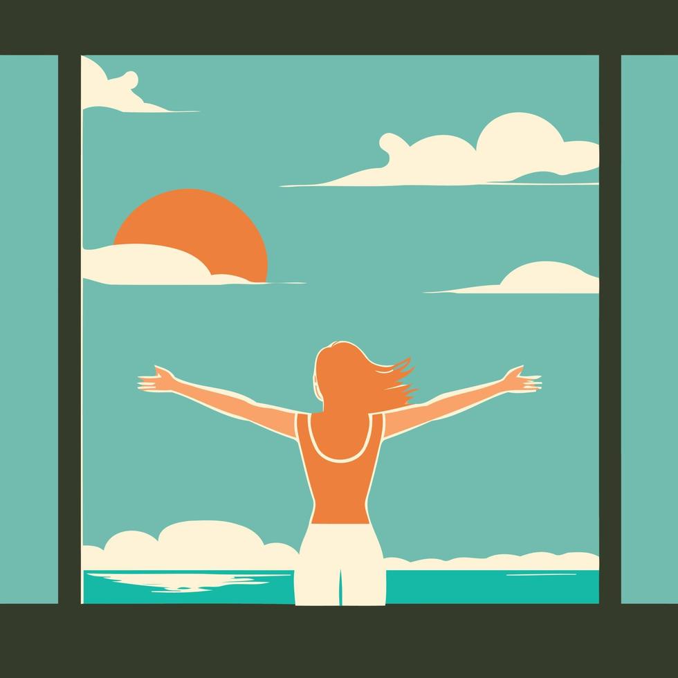 woman enjoying summer with open arms vector