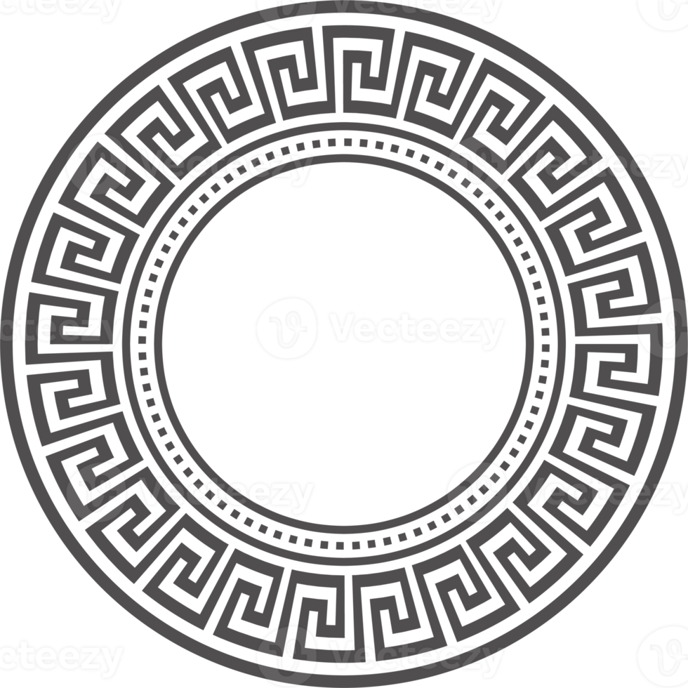 Greek round border. Circle meander frame with ancient ornament. Roman Mediterranean pattern decor png
