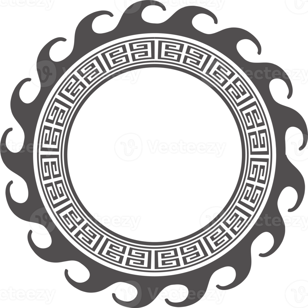 Greek round border. Circle meander frame with ancient ornament. Roman Mediterranean pattern decor png