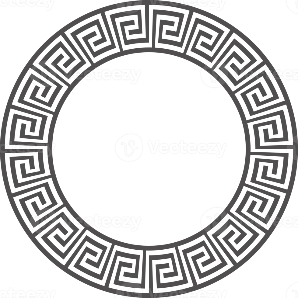 Greek round border. Circle meander frame with ancient ornament. Roman Mediterranean pattern decor png