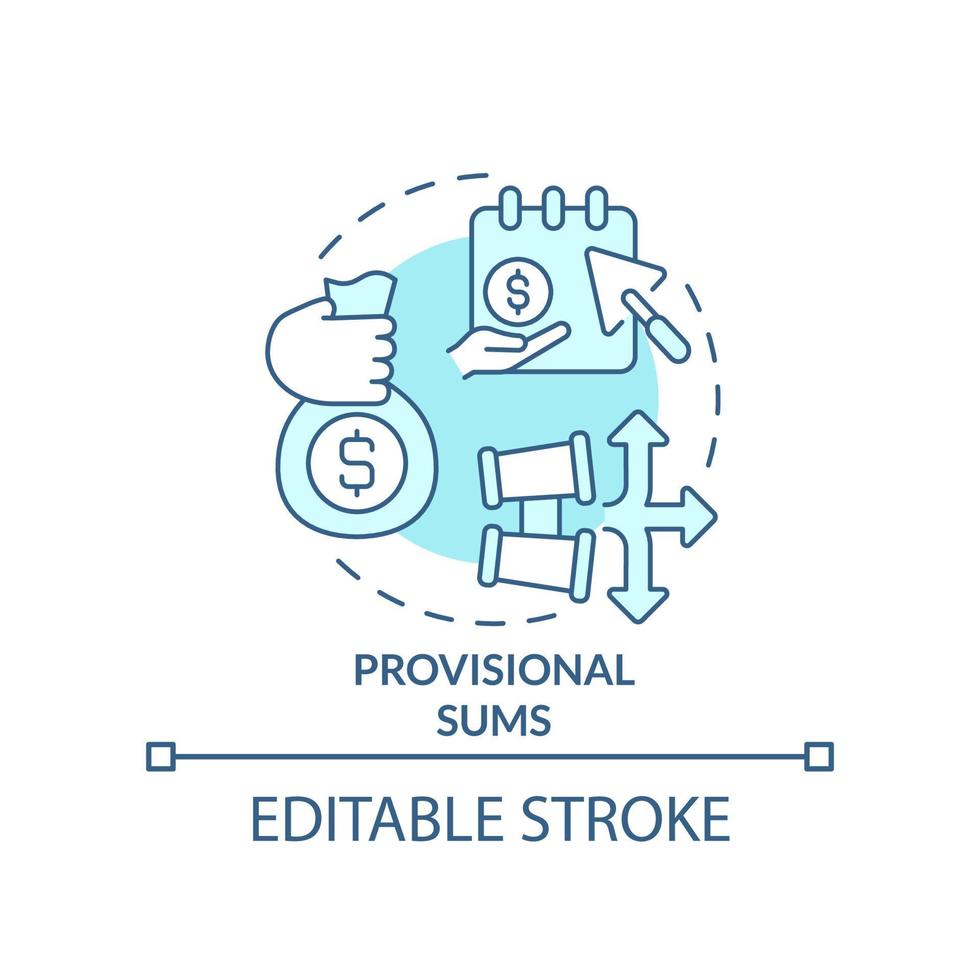 provisional sumas turquesa concepto icono. pagar en avance. inflación en construcción resumen idea Delgado línea ilustración. aislado contorno dibujo. editable carrera vector