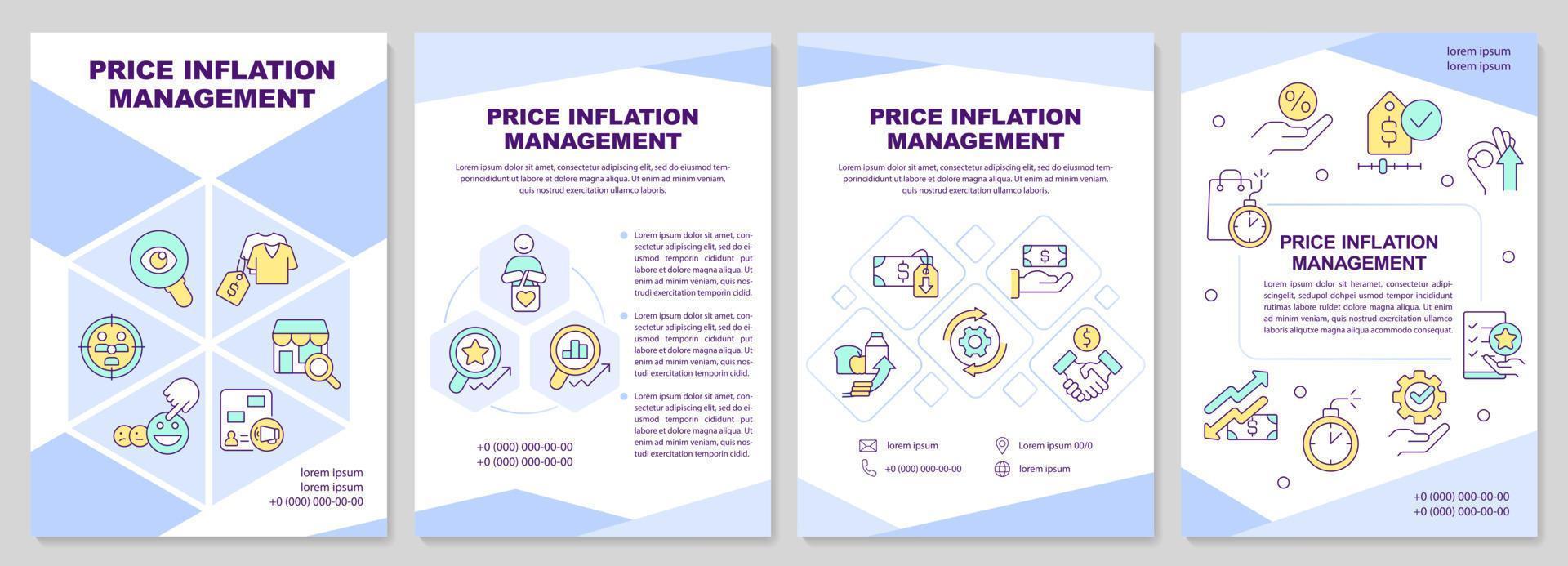 Price inflation management light blue brochure template. Leaflet design with linear icons. Editable 4 vector layouts for presentation, annual reports