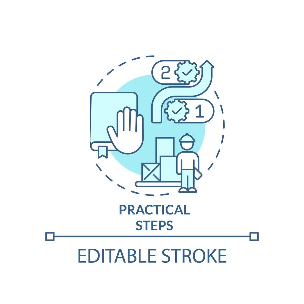 Practical steps turquoise concept icon. Dealing with inflation in construction abstract idea thin line illustration. Isolated outline drawing. Editable stroke vector