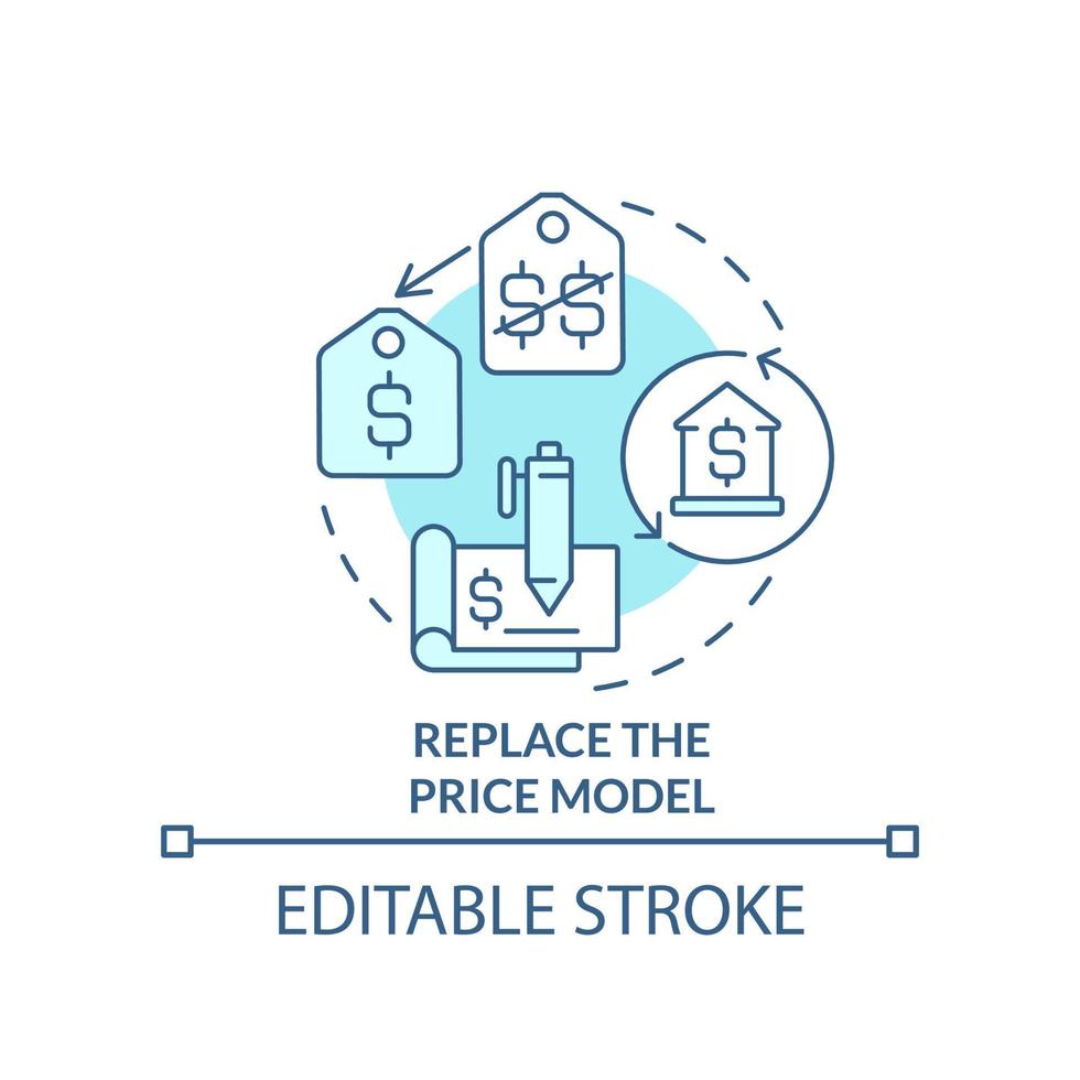 Replace price model turquoise concept icon. Change cost. Inflation in business abstract idea thin line illustration. Isolated outline drawing. Editable stroke vector