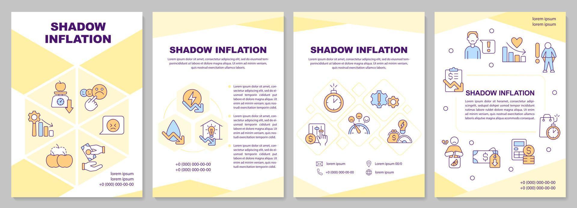 Shadow inflation yellow brochure template. Product quality. Leaflet design with linear icons. Editable 4 vector layouts for presentation, annual reports