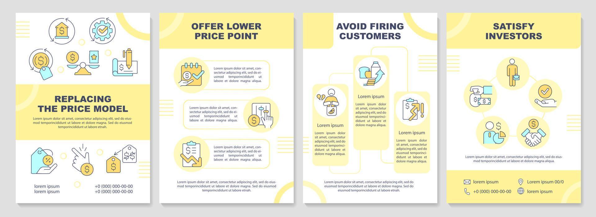 Price model yellow brochure template. Dealing with inflation. Leaflet design with linear icons. Editable 4 vector layouts for presentation, annual reports