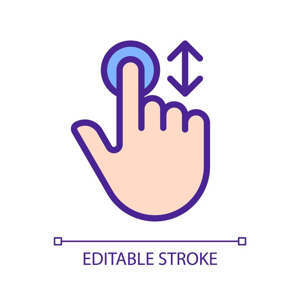 Scrolling vertically pixel perfect RGB color icon. Move down and up. Touchscreen control. Screen navigation. Silhouette symbol on white space. Solid pictogram. Vector isolated illustration