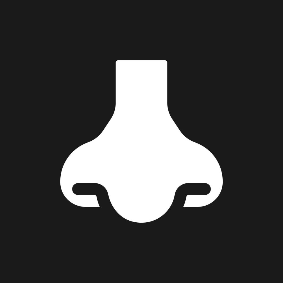 Nose dark mode glyph ui icon. Sensory and respiratory system. User interface design. White silhouette symbol on black space. Solid pictogram for web, mobile. Vector isolated illustration