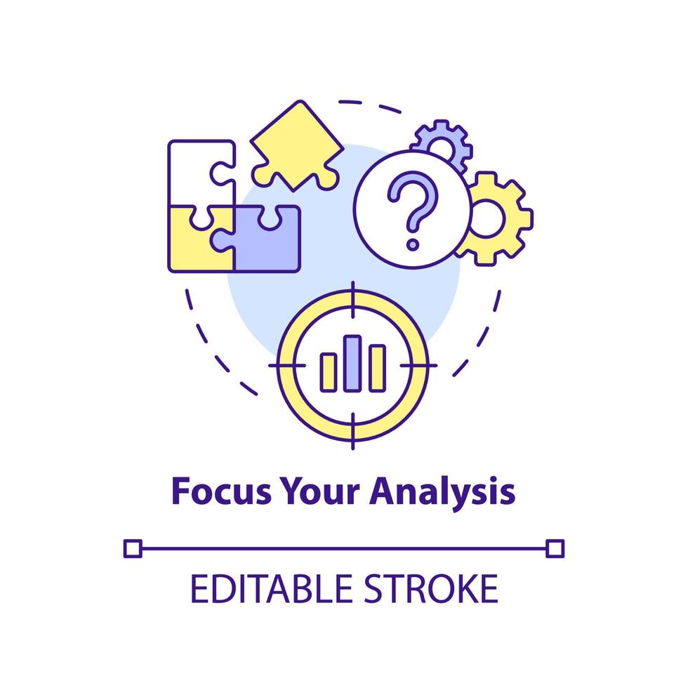 Focus your analysis concept icon. Choose problem. Structure of case study abstract idea thin line illustration. Isolated outline drawing. Editable stroke vector