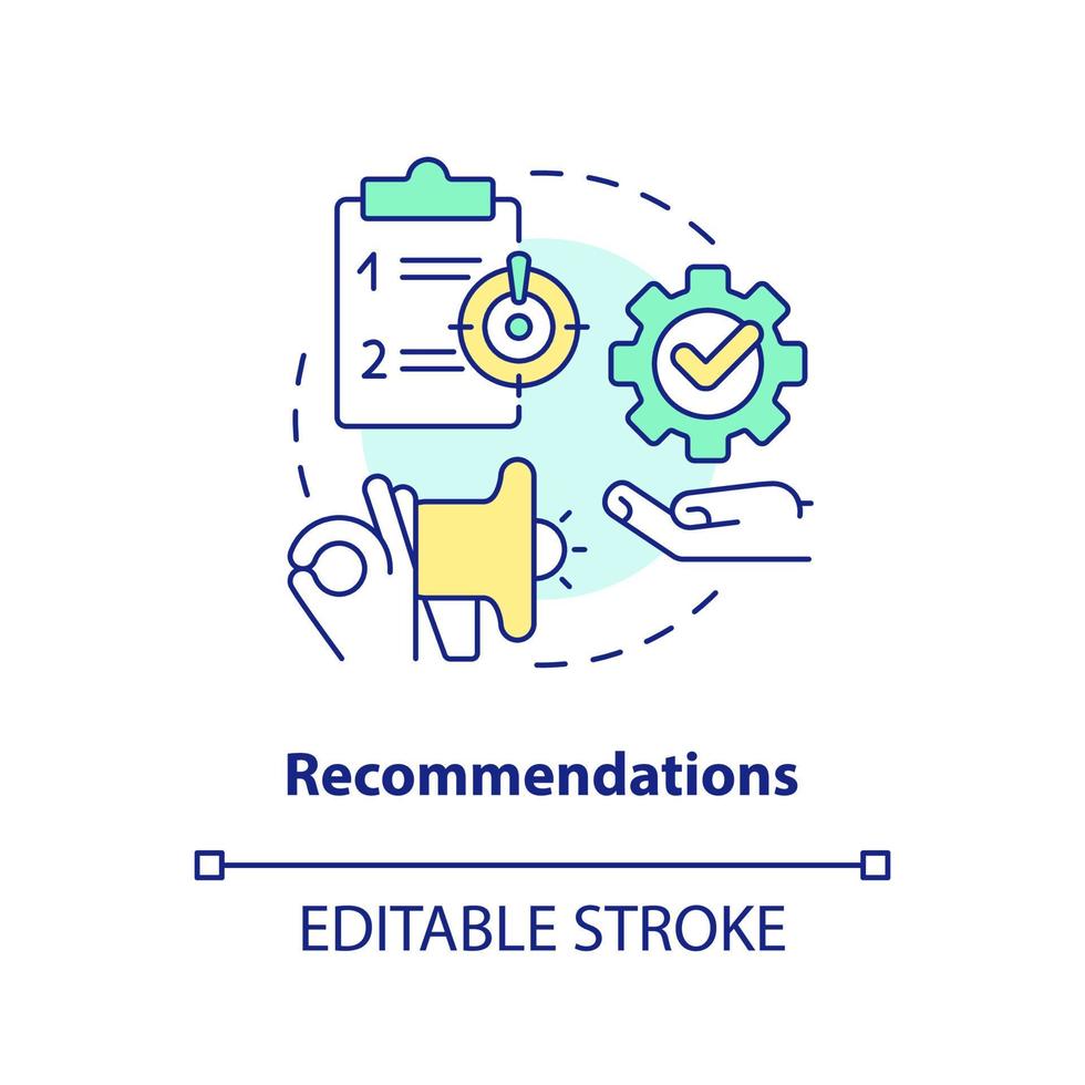 Recommendations concept icon. Learn possible solutions. Case drafting abstract idea thin line illustration. Isolated outline drawing. Editable stroke vector