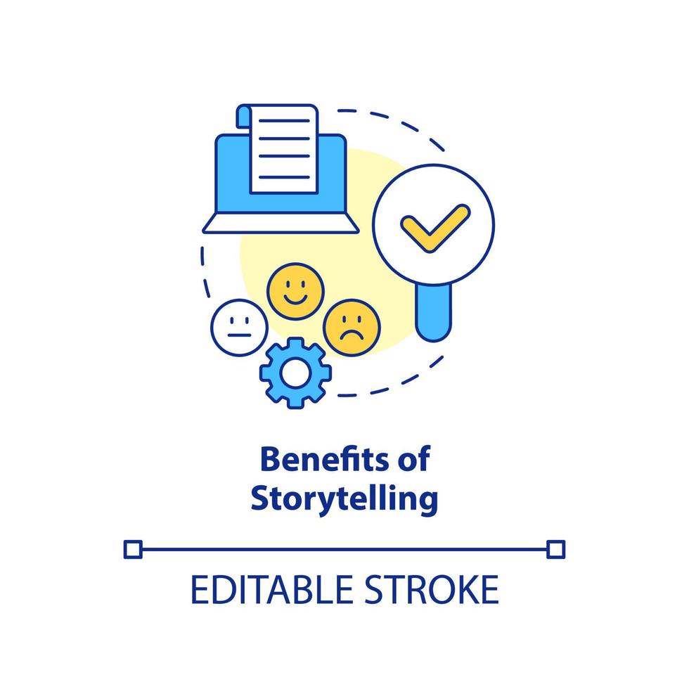 Benefits of storytelling concept icon. Communication way. How to use case studies abstract idea thin line illustration. Isolated outline drawing. Editable stroke vector