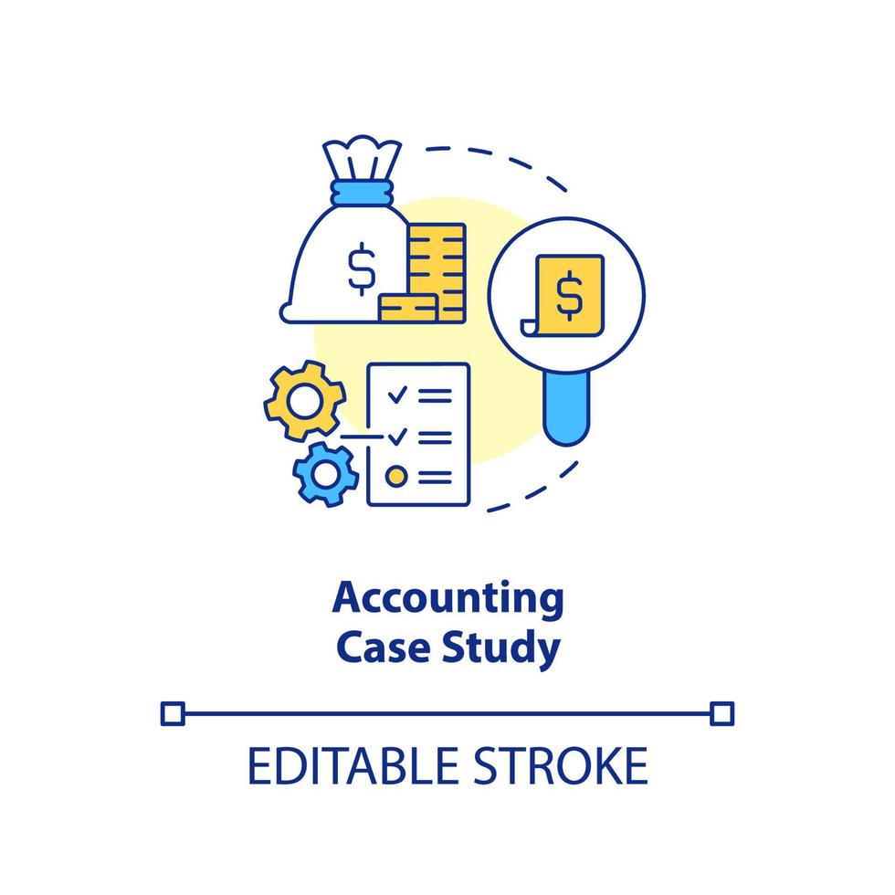 Accounting case study concept icon. Finances management analysis. Business abstract idea thin line illustration. Isolated outline drawing. Editable stroke vector
