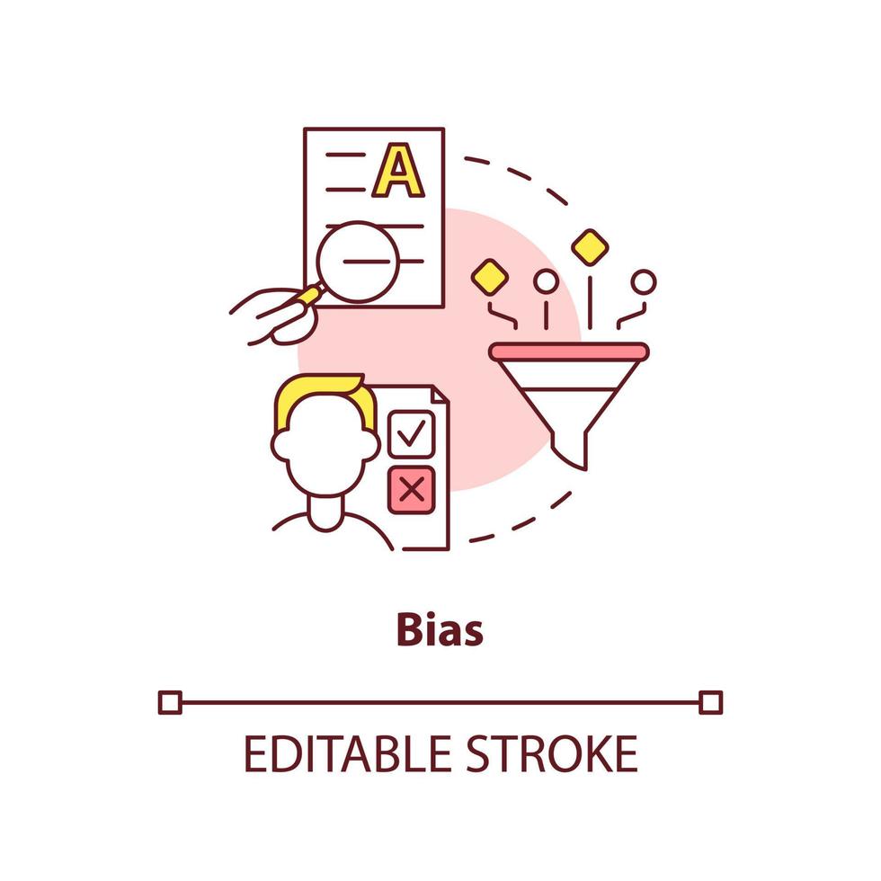 Bias concept icon. Facts collection influence. Disadvantage of case study abstract idea thin line illustration. Isolated outline drawing. Editable stroke vector