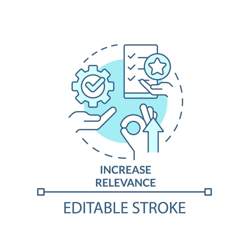 Increase relevance turquoise concept icon. Valuable products. Managing prices abstract idea thin line illustration. Isolated outline drawing. Editable stroke vector