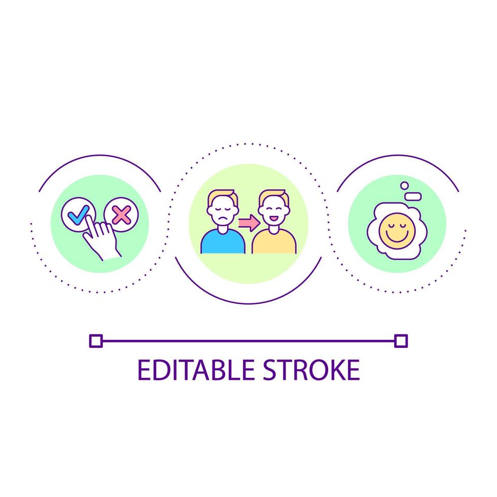 Changing mental state loop concept icon. Positive experience sharing. Emotions impact on life abstract idea thin line illustration. Isolated outline drawing. Editable stroke vector