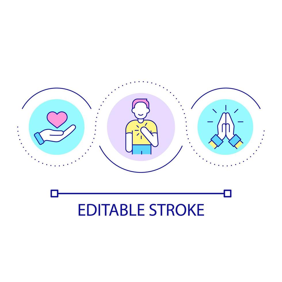 Thankfulness loop concept icon. Being grateful for charity. Showing appreciation feeling abstract idea thin line illustration. Isolated outline drawing. Editable stroke vector