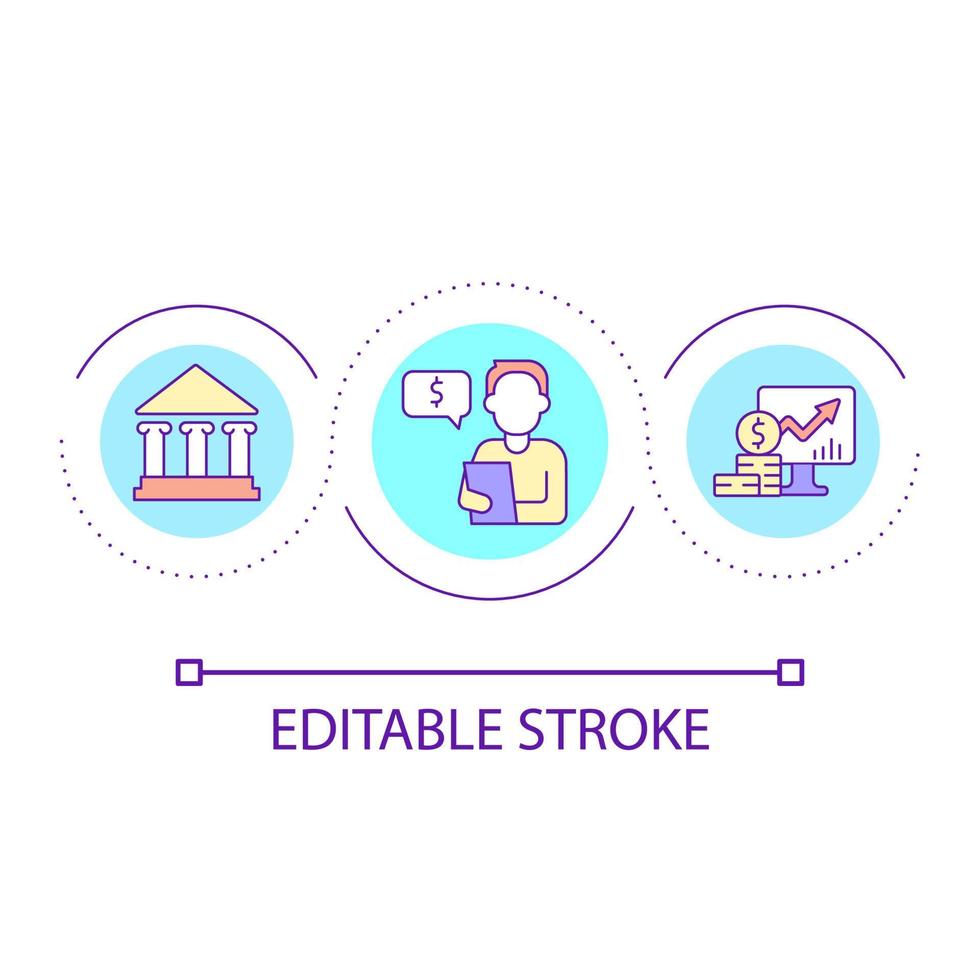 Financial planning loop concept icon. State support of entrepreneurship. Business development abstract idea thin line illustration. Isolated outline drawing. Editable stroke vector