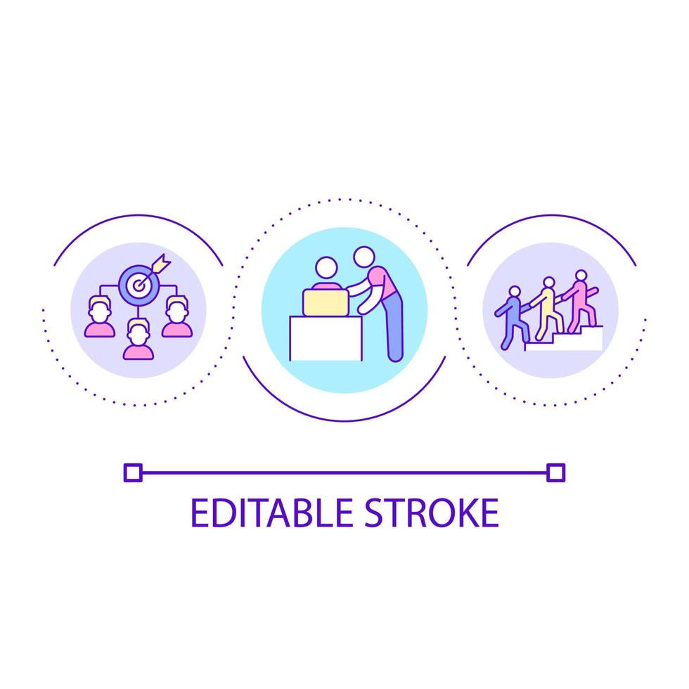 Team development loop concept icon. Mentor support for employees. Leadership in business abstract idea thin line illustration. Isolated outline drawing. Editable stroke vector