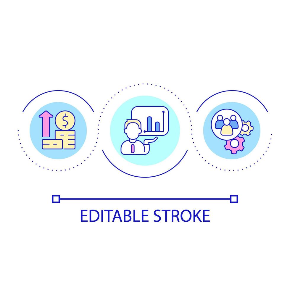 Financial consultant work loop concept icon. Analysing company finances. Business support abstract idea thin line illustration. Isolated outline drawing. Editable stroke vector