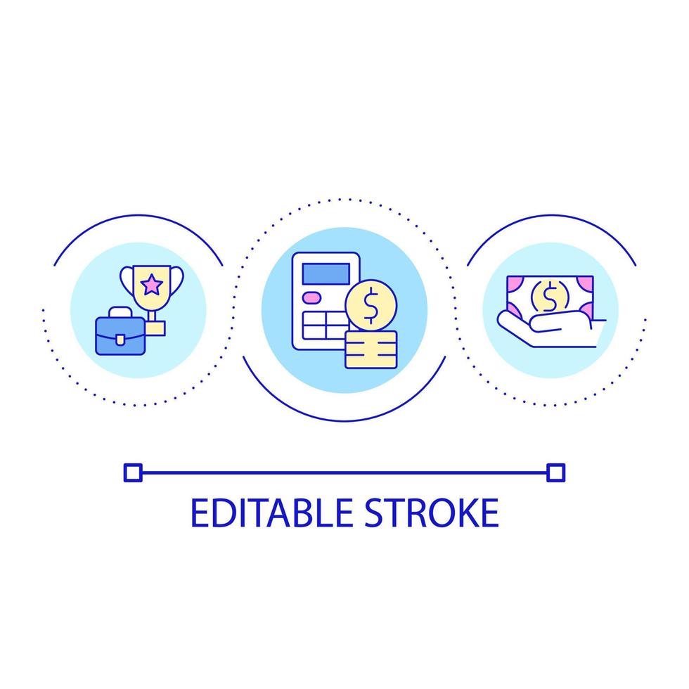 Calculate company profit loop concept icon. Successful financial decisions. Business achievements abstract idea thin line illustration. Isolated outline drawing. Editable stroke vector