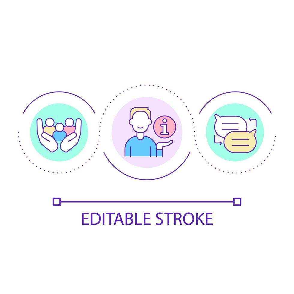 Informational support for team loop concept icon. Communication between partners. Assistance abstract idea thin line illustration. Isolated outline drawing. Editable stroke vector