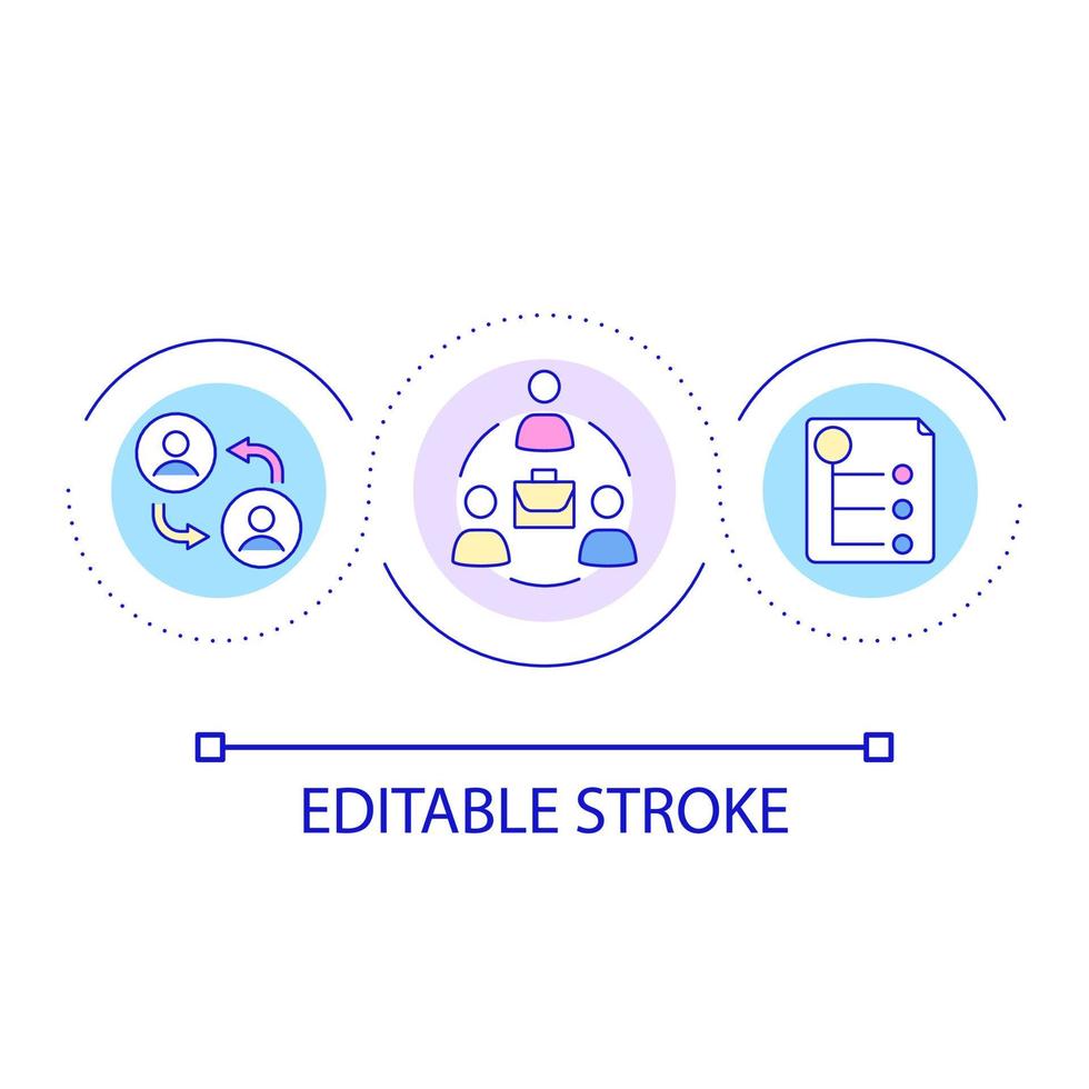 Teambuilding process loop concept icon. Productive team work in company. Communication abstract idea thin line illustration. Isolated outline drawing. Editable stroke vector