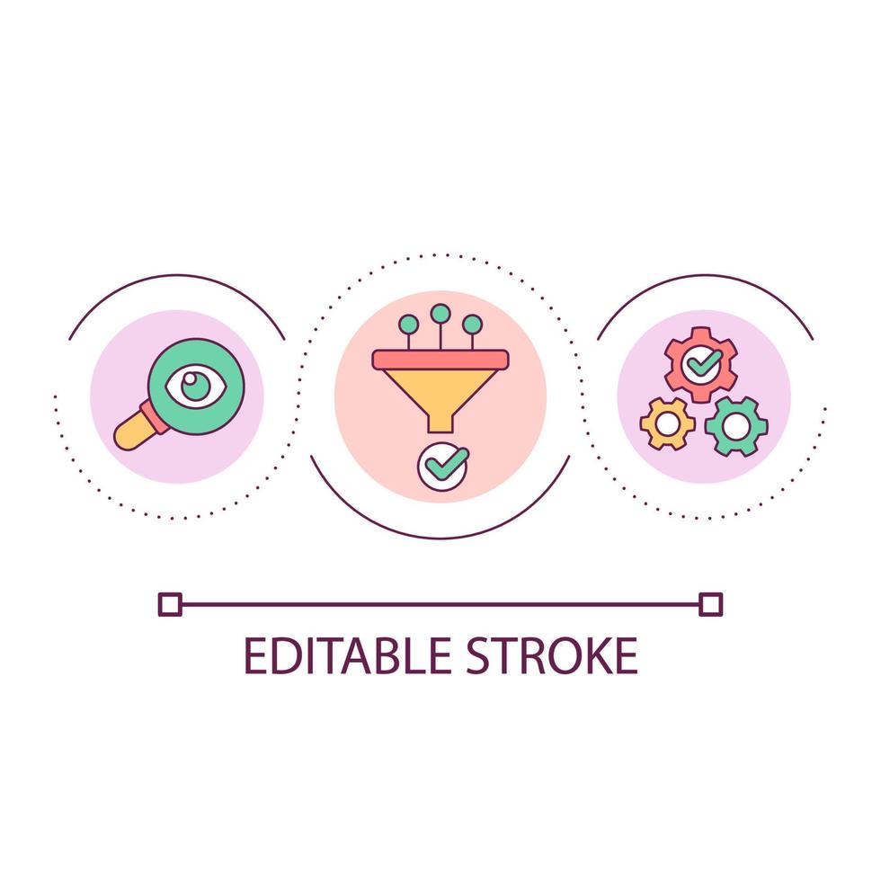 Data filtration loop concept icon. Information analysis technology. Cyberspace security abstract idea thin line illustration. Isolated outline drawing. Editable stroke vector