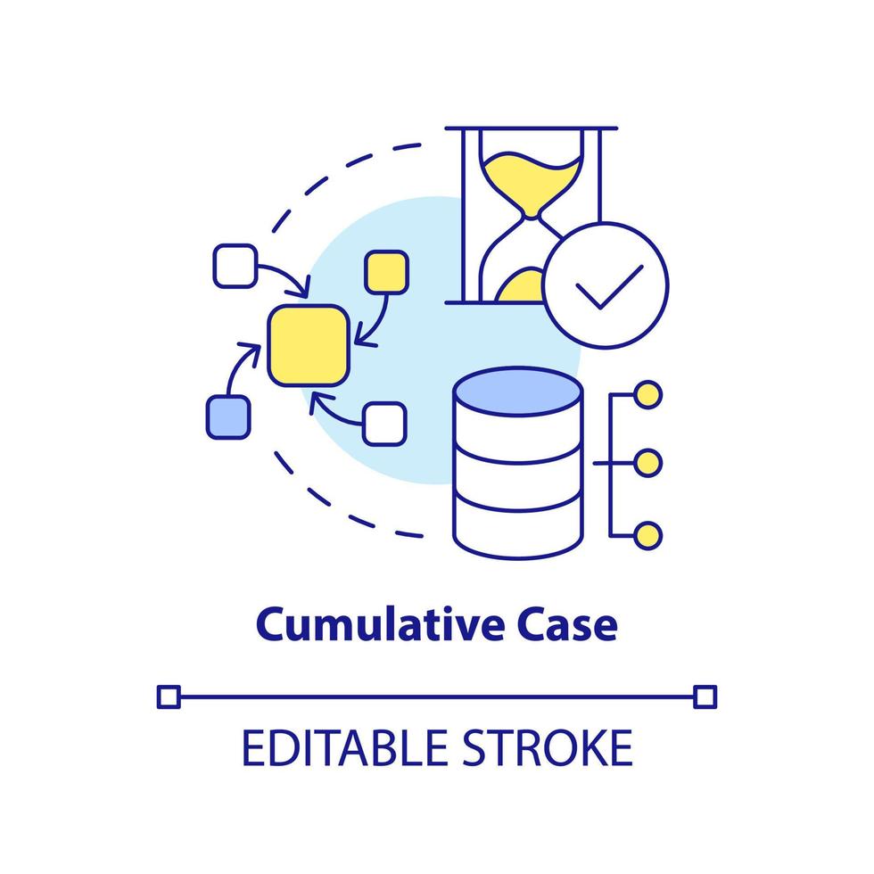 Cumulative case concept icon. Collect data from sources. Type of events study abstract idea thin line illustration. Isolated outline drawing. Editable stroke vector