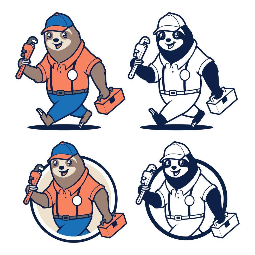 SLOTH TECHNICIAN CARTOON CHARACTER MASCOT vector