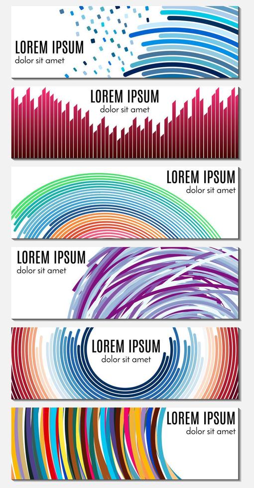 Set of six colorful abstract header banners with curved lines and place for text. Vector backgrounds for web design.
