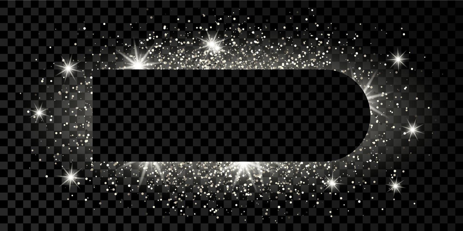 Silver frame with glitter, sparkles and flares on dark vector