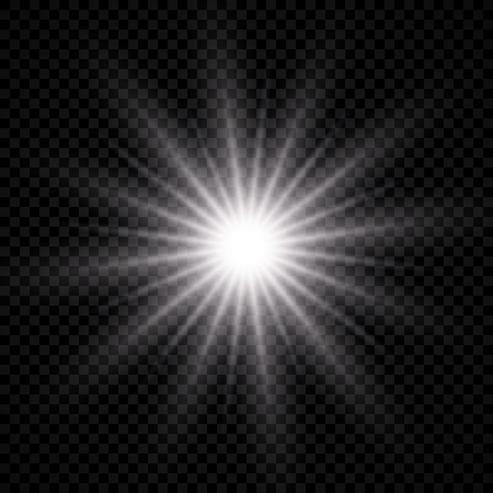 Light effect of lens flare. White glowing light explodes with starburst effects and sparkles vector