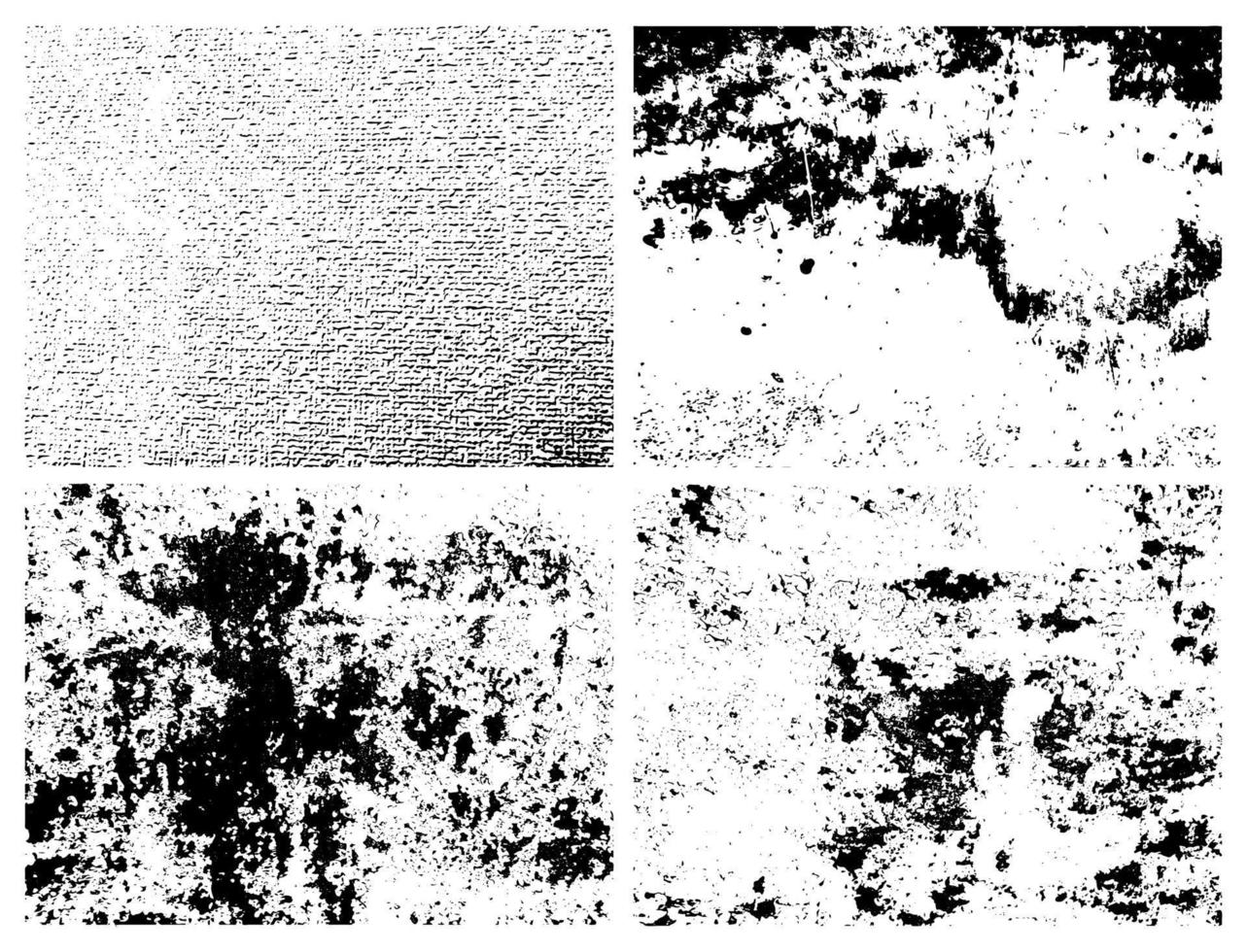 Grunge grainy dirty texture. Set of four abstract urban distress overlay backgrounds. Vector illustration