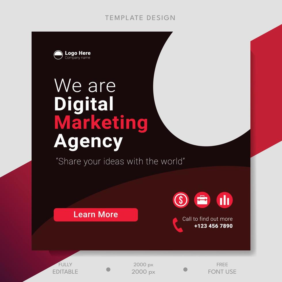 Vector digital marketing agency social media post template illustration.