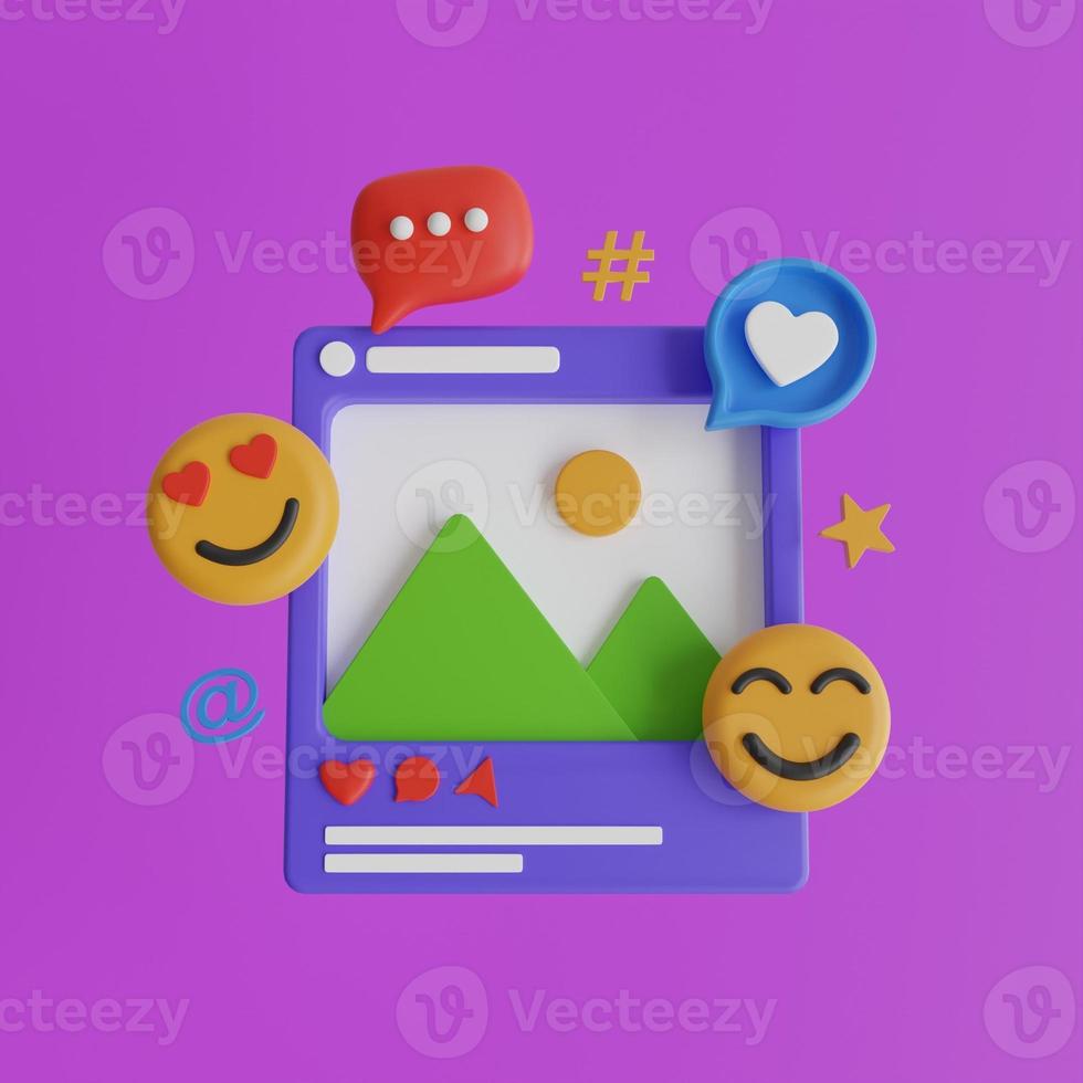 3D Social media platform, online social communication applications concept. photo
