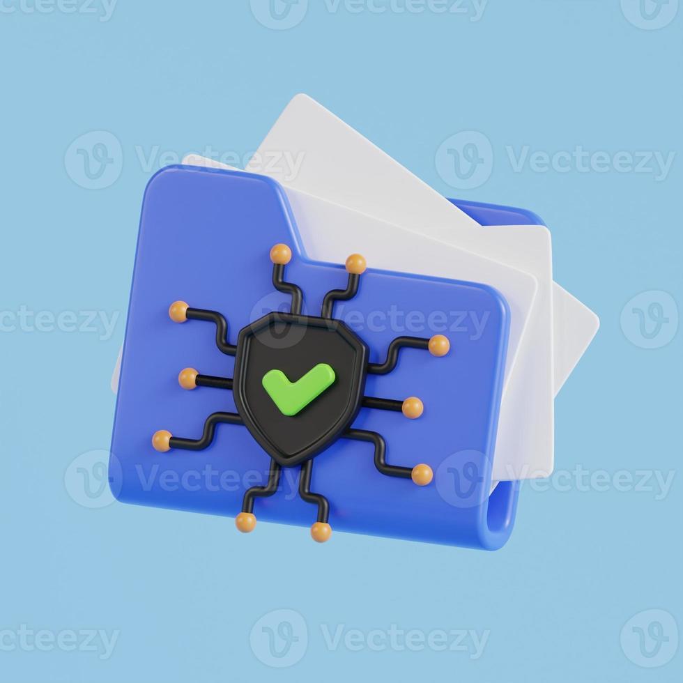 Cyber Security 3D, laptop and cloud data under protection. Cybersecurity, antivirus, encryption, data protection. Software development. photo