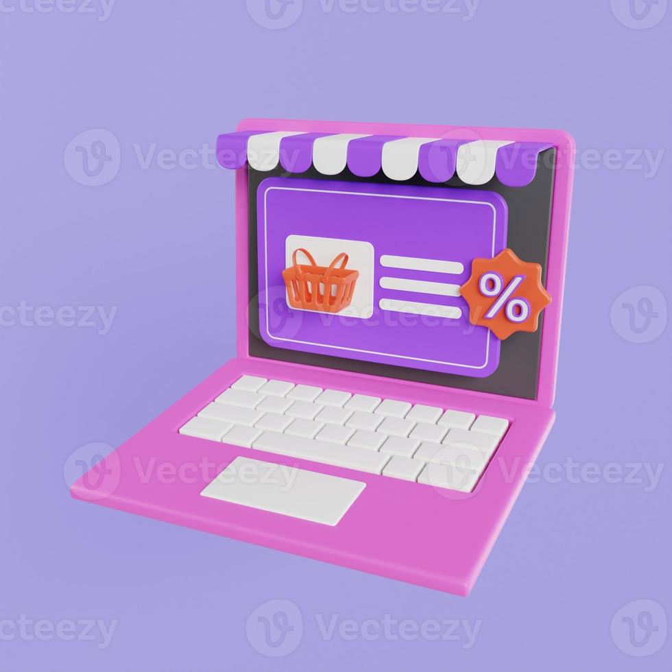 Online shopping 3D Illustration, online shop, online payment and delivery concept with floating elements. photo